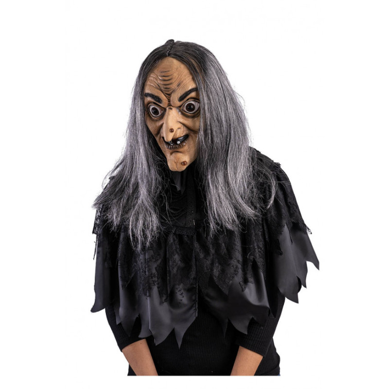 Hororová latexová maska čarodejnice s vlasmi